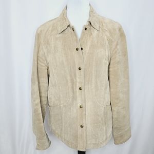 Coldwater Creek Tan Genuine Suede Leather Fashion Jacket Shacket Size Large